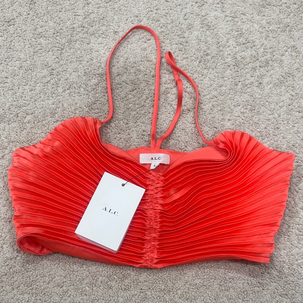 A.L.C. Coral Pleated Crop Top